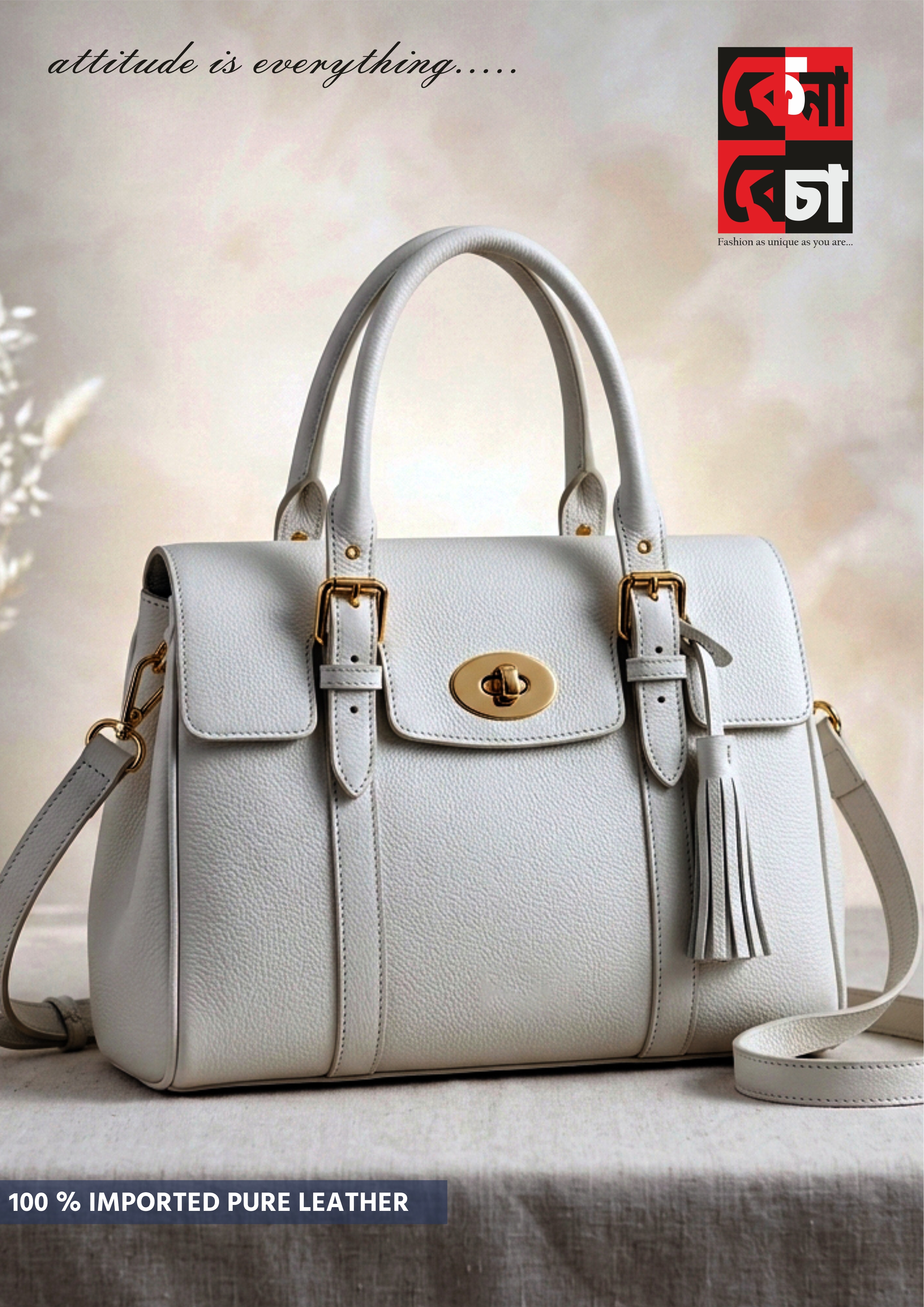 KENA BECHA Luxury White Leather Shoulder Handbag